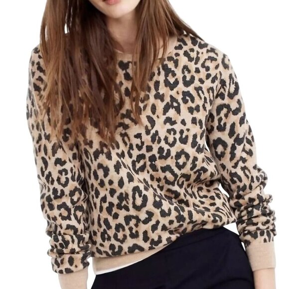 J. Crew Merino Wool Leopard Crewneck Sweater Size XS - Picture 4 of 7